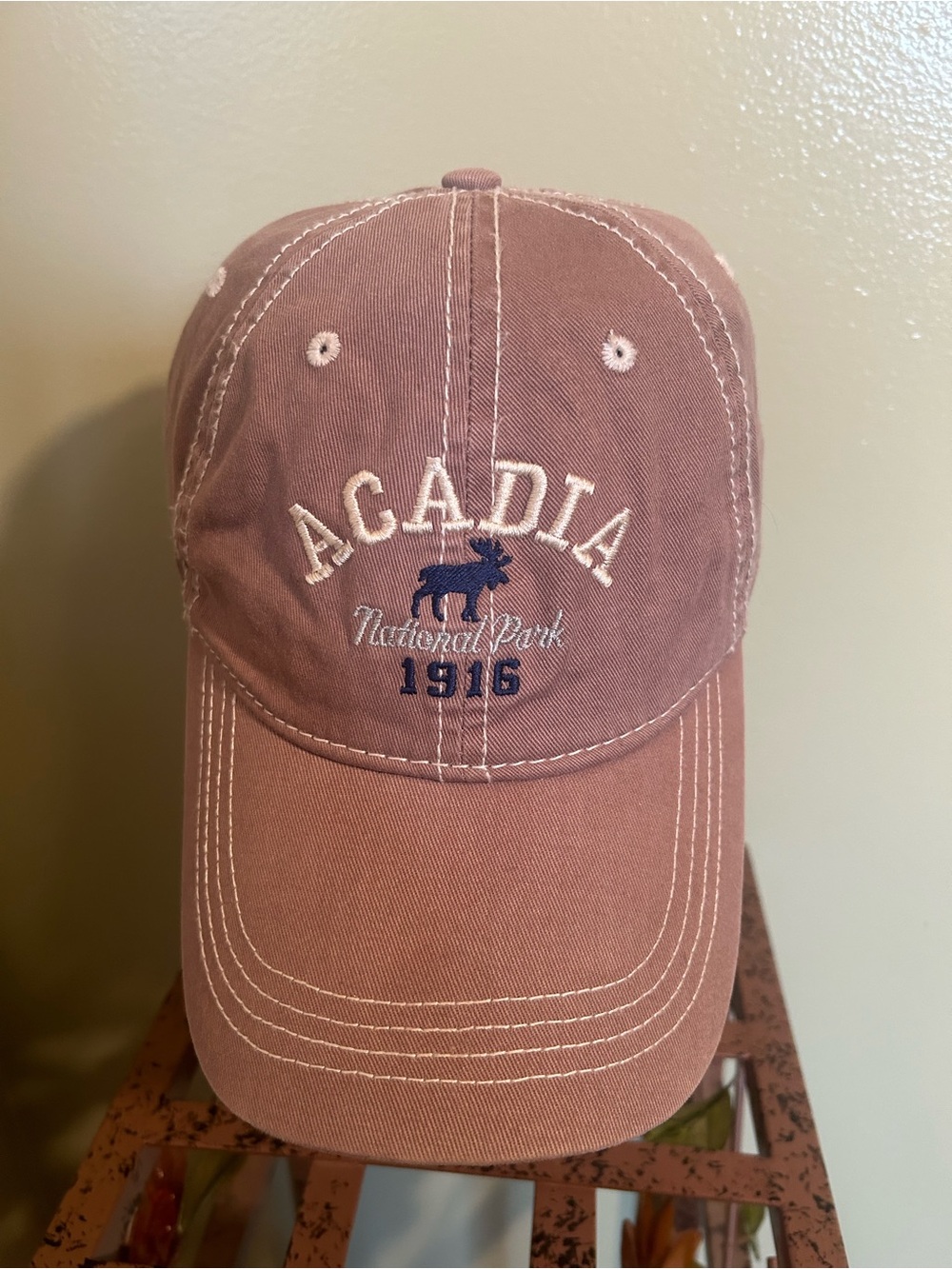Prairie Mountain Acadia National Park Embroidered Baseball Hat Cap Mauve Cotton
